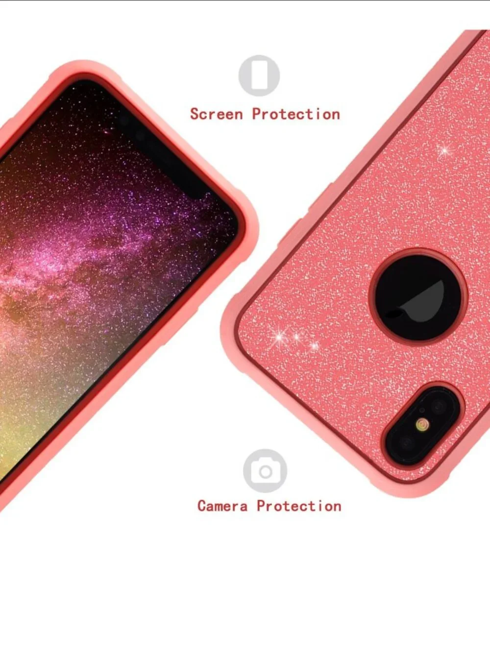 2 NEW iPhone Xs 1Os X 10 Case Cover Pink Glitter Sparkle Protective Shockproof